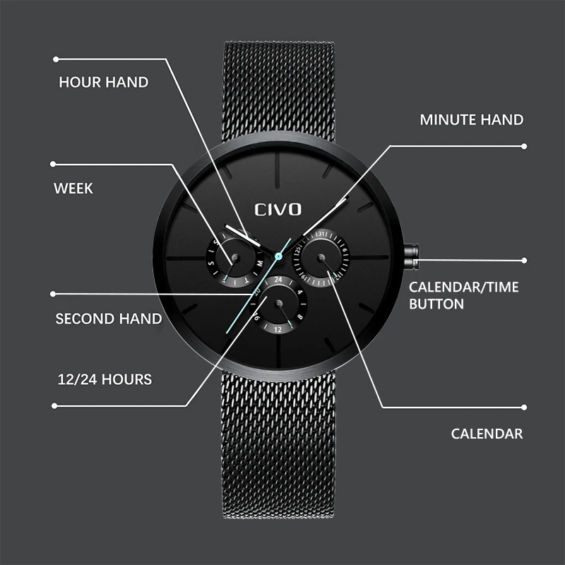 CIVO мужские часы Лидирующий бренд роскошные 2019 модные спортивные