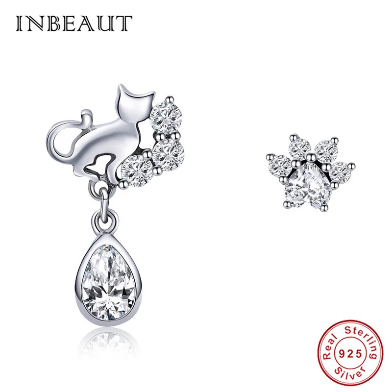 INBEAUT, женские трендовые серьги в форме животных, 925 пробы, Серебряная лиса, кошка, тигр, кролик, панда, серьги-гвоздики, вечерние ювелирные изделия