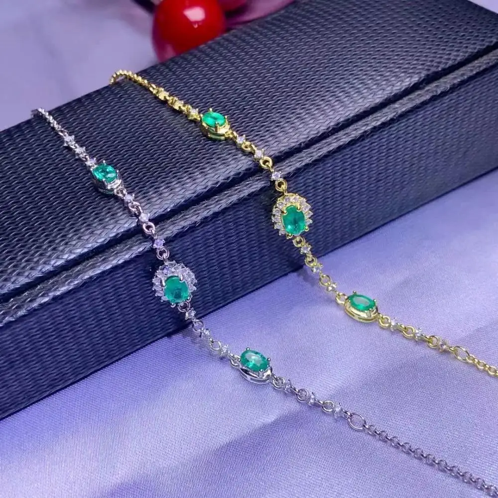 

shilovem 925 sterling silver natural green Emerald Bracelets fine Jewelry women trendy wedding plant wholesale dl0305040611agml
