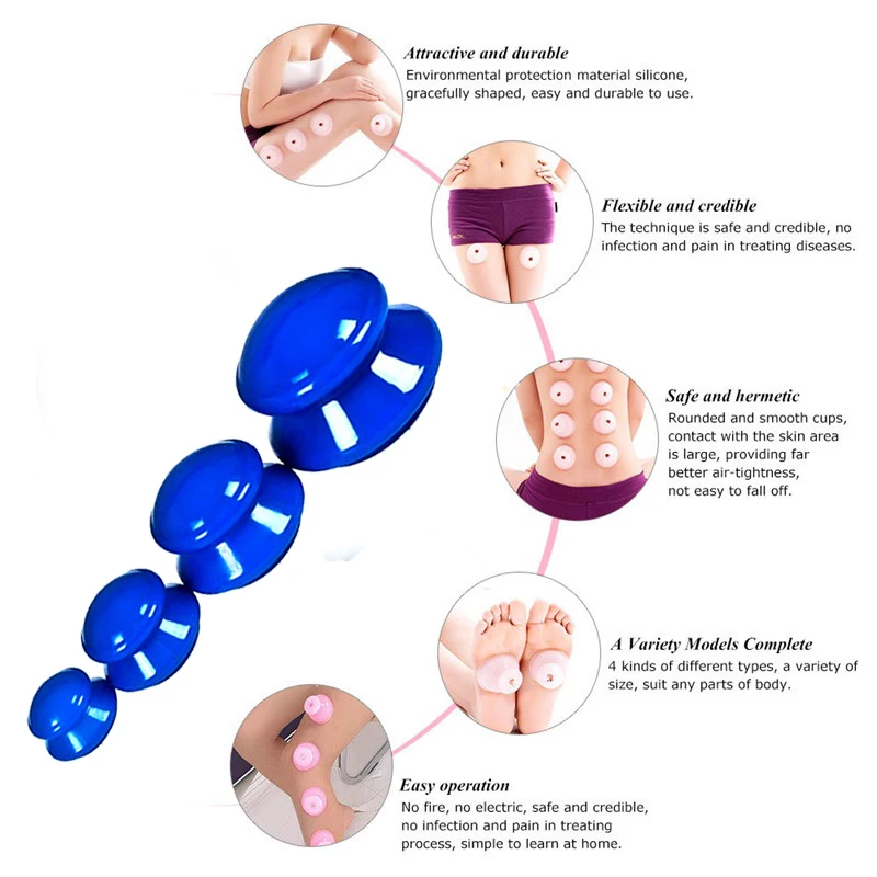 4 шт. силиконовые вакуумные банки для лица мышц и суставов|Лечение с помощью