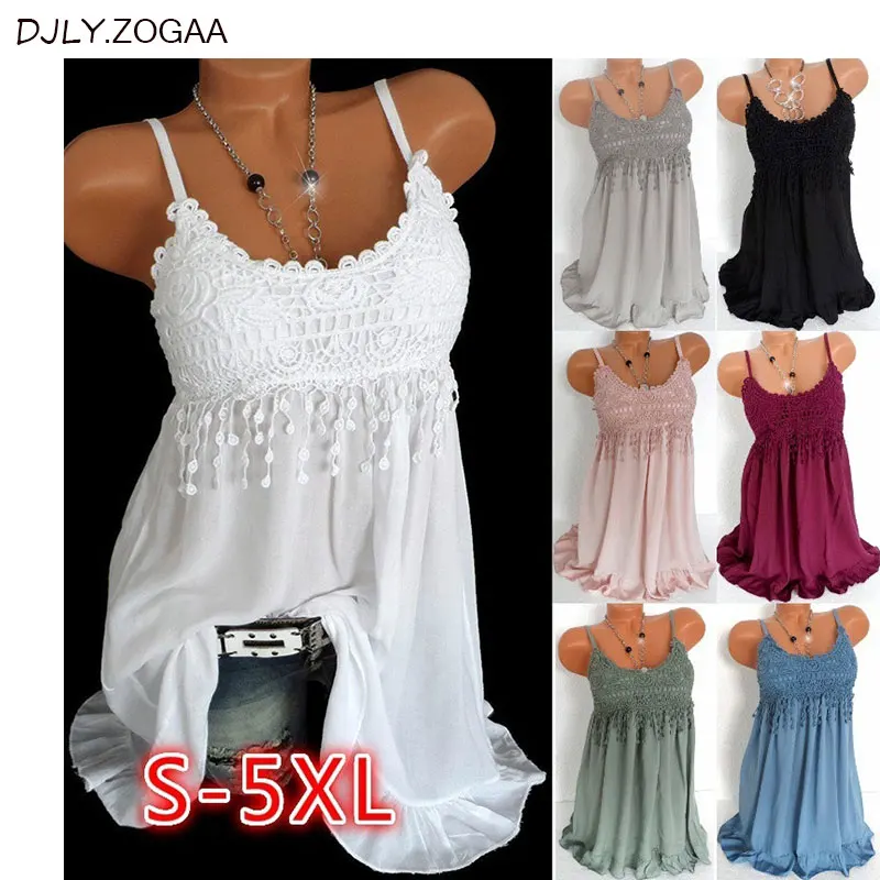 Plus Size Fashion Women Sexy vest dress Summer Sleeveless Top  Lace Tank Shirt  Blouse 7 Colors