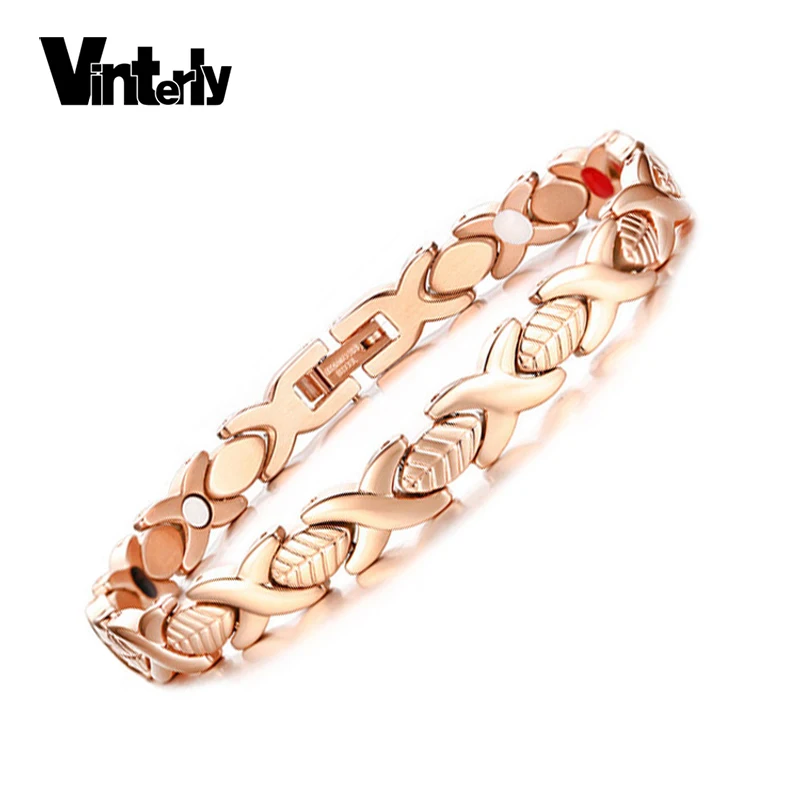 Магнитные браслеты Vinterly для женщин звено цепи розовое золото лист браслет из