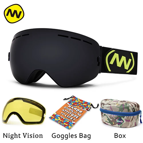 All Black NANDN, брендовые лыжные очки, UV400, анти-туман, большая Лыжная маска, очки для катания на лыжах, для мужчин и женщин, очки для сноуборда - Цвет: All Black