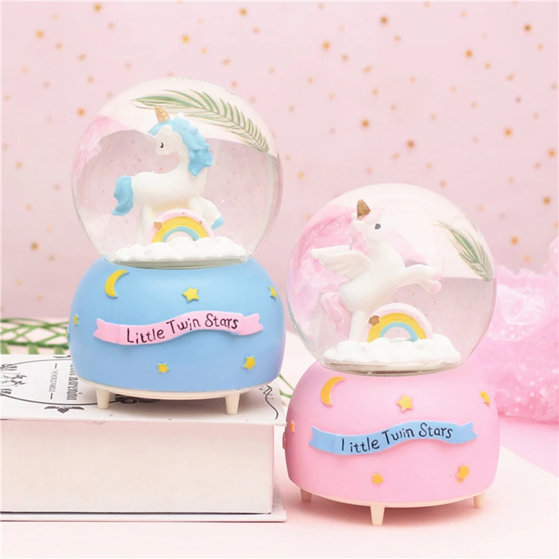 Cute Pink Unicorn Crystal Ball Music Box Gifts For The New Year Christmas Birthday Creative Crafts Home Desktop Decoration | Дом и сад
