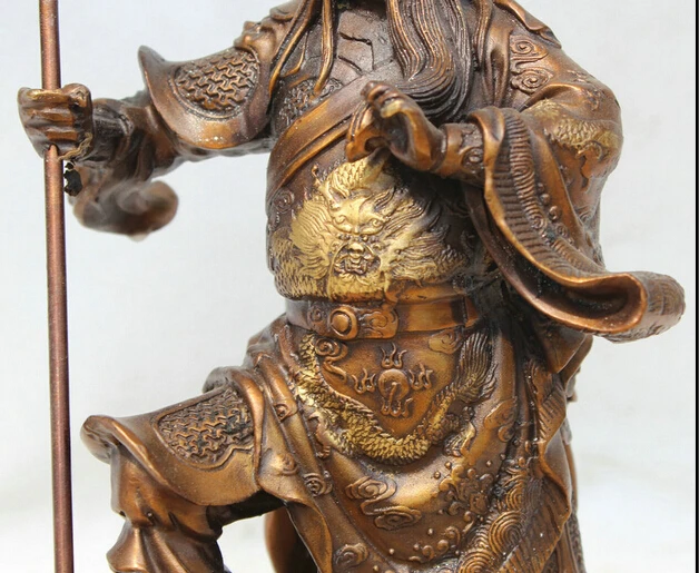 JP S0524 11 &quotКитайский Бронзовый фэн шуй народный нож Guan Gong Yu воин Бог рыцарь статуя |