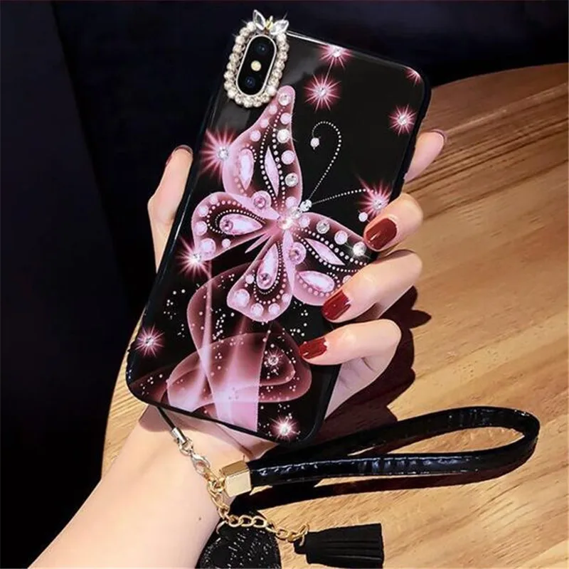 Роскошные Стразы Бабочка Цветы Чехол для телефона iPhone XS Max XR 6 6s 7 8 Plus X силиконовый
