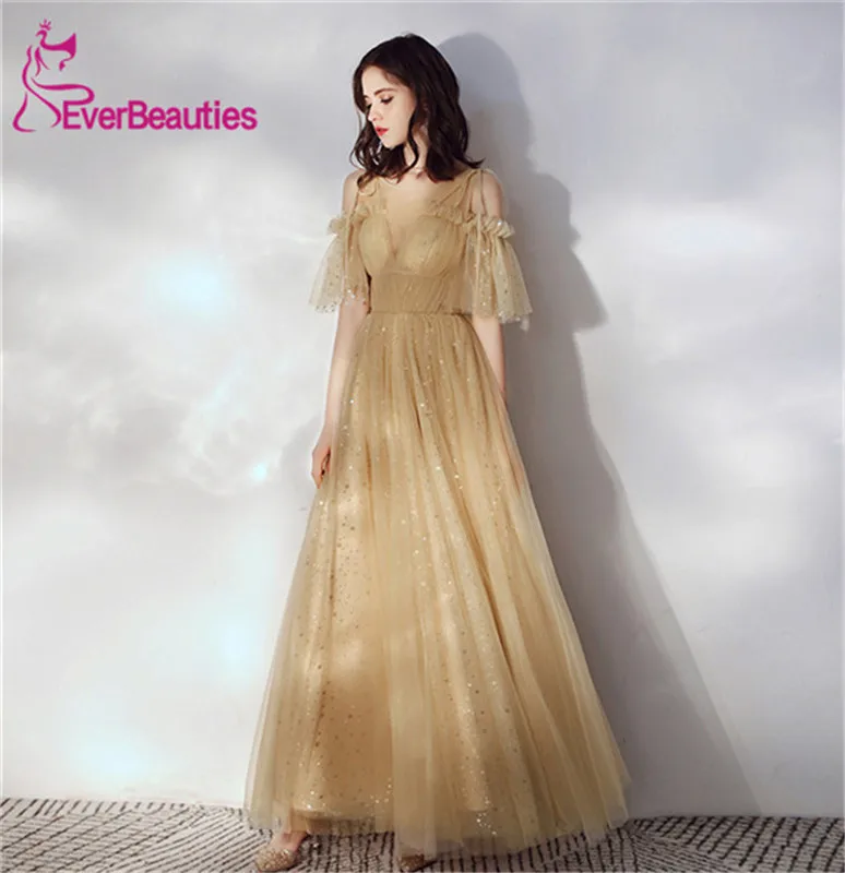 Abiye Gece Elbisesi блестящее Золотое вечернее платье тюль с блестками Robe De Soiree для женщин Abendkleider Длинные вечерние платья