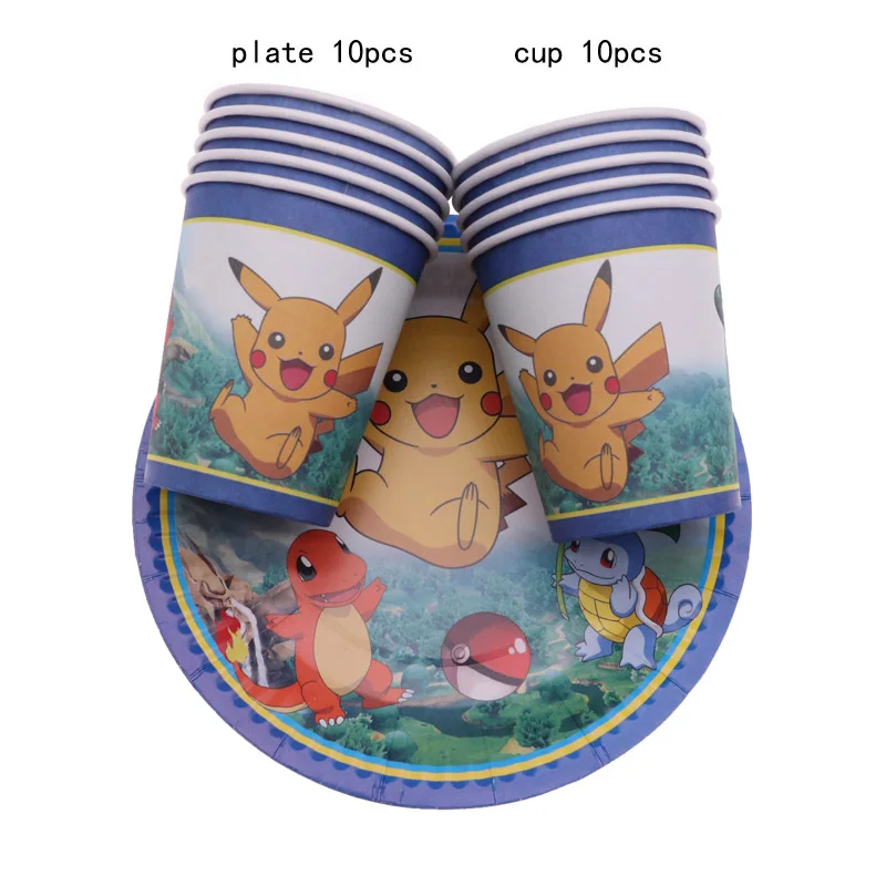 pokemon Минни Маус вечерние украшения Дети Единорог одноразовые посуда тарелки чашки, ребенок, душ принадлежности для дня рождения - Цвет: pokemon