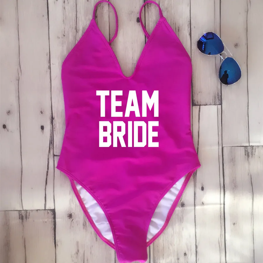 Team Bride Purple Re Стринги с подкладкой, сексуальный цельный купальник, Одноцветный женский купальник, слитный купальник с открытой спиной, БЕЛЫЙ бразильский купальник, монокини, бикини для невесты - Цвет: Team Bride Purple Re