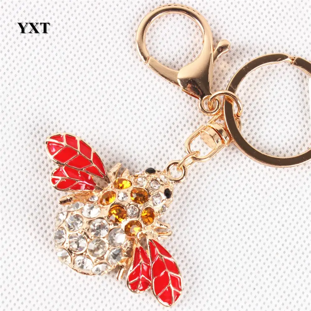 

Cute Honeybee Bee Red Wing Insect Crystal Rhinestone Charm Pendant Purse Bag Car Key Ring Chain Creative Birthday Best Gift
