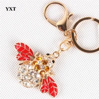 cute honeybee bee red wing insect crystal rhinestone charm pendant purse bag car key ring chain creative birthday best gift