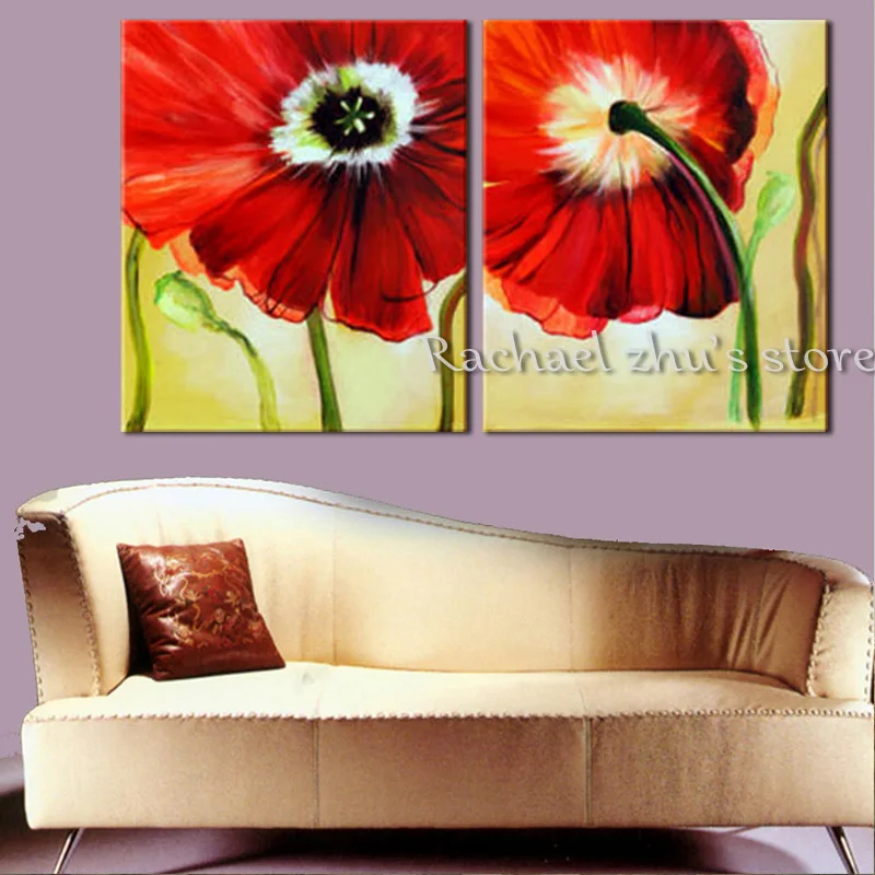 Современная картина маслом с красными маками 100% ручная работа на холсте двумя