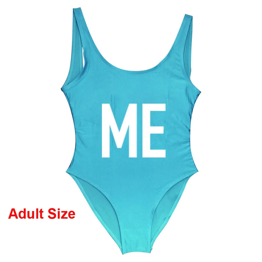Adult Light Blue Детское бикини для мамы и дочки с надписью «Me and Mini Me», купальный костюм для мамы и ребенка, купальный костюм для мамы и ребенка, цельный купальник - Цвет: Adult Light Blue