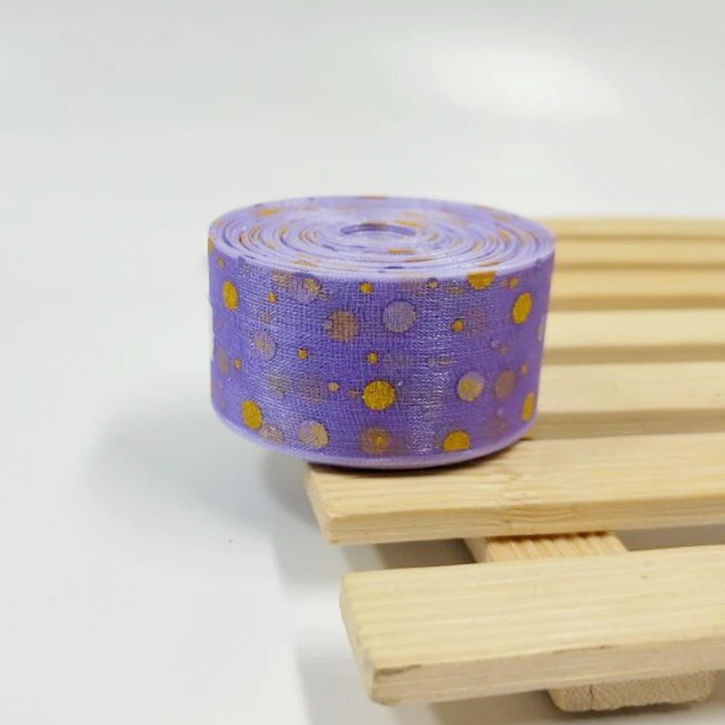 purple dots HL 6 ярдов " ширина печатных органза ленты для свадьбы Рождество декоративные поделки DIY подарок обёрточная бумага пояс A052 - Цвет: purple dots