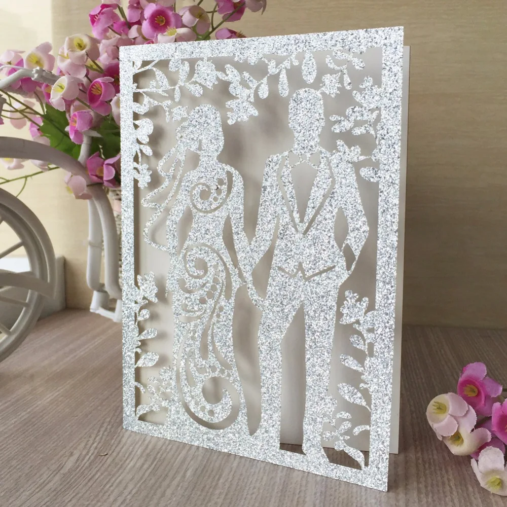 

40Pcs/Lot Laser Cut Bride&Bridegroom Invitation Card Romantic Wedding Invitations Greeting Card Card Gift