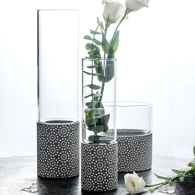 Скандинавский стиль простой цемент флорист стеклянная ваза прозрачная прямая