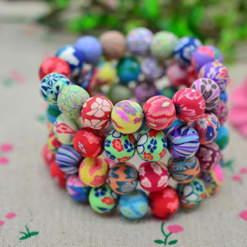 Красочный браслет ручной работы с бусинами из полимерной глины эластичный