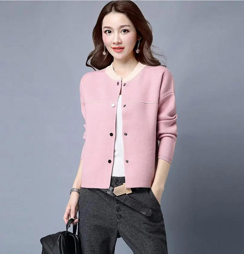 Женский теплый шерстяной кардиган вязаный жакет с длинным рукавом и