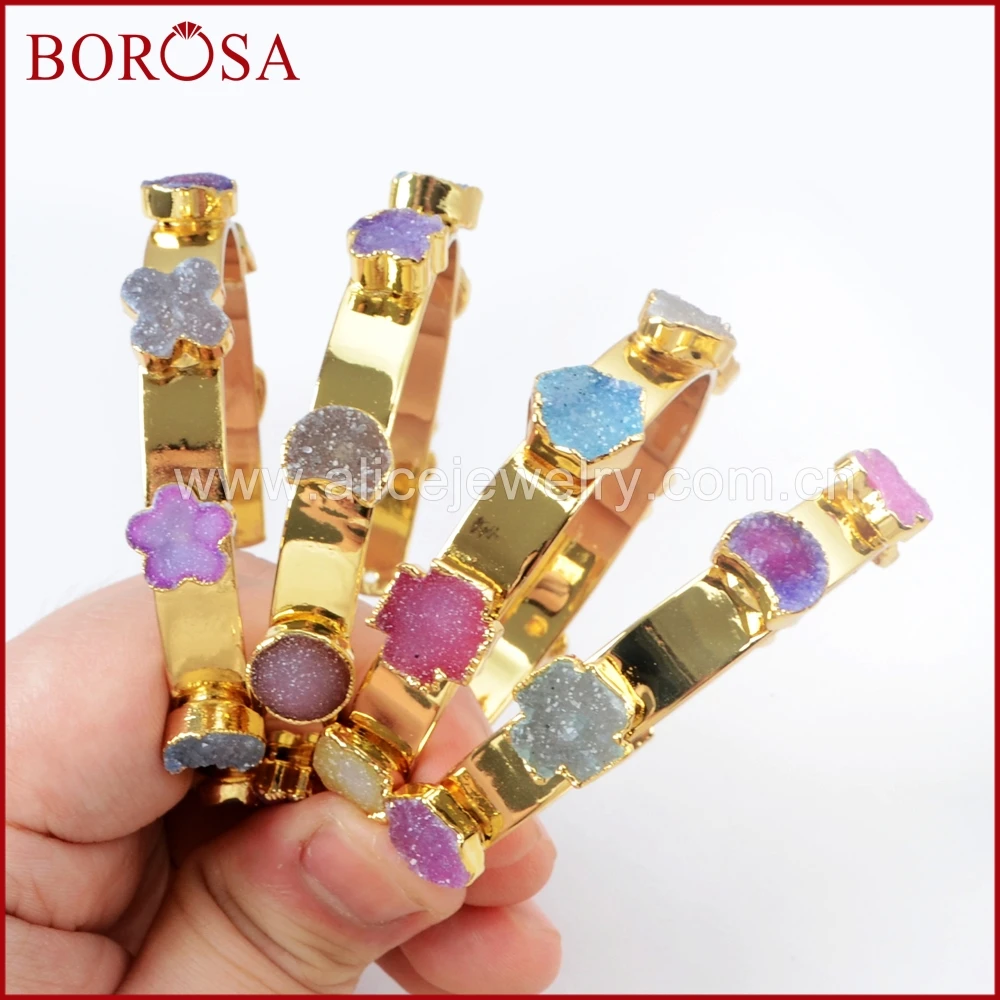 BOROSA 3/5 шт Стильный золотой цвет семь радужных разноцветных Druzy браслеты радужные