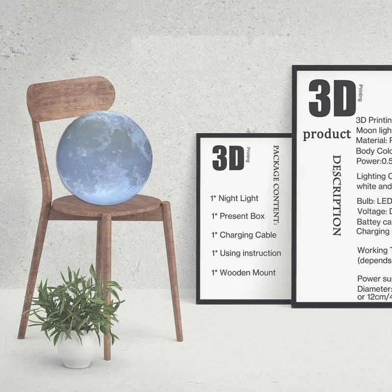 Перезаряжаемая 3D лампа в виде Луны с сенсорным выключателем светодиодная Ночная