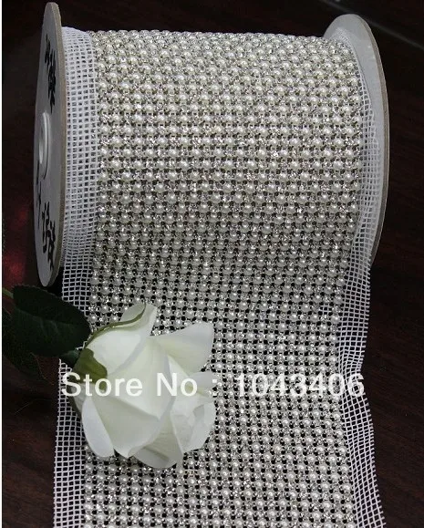 

DHL free Стразы mesh, 24-рядная отделка обуви, SS18 pearl & crystal beads, алюминиевая основа, 5 ярдов/лот