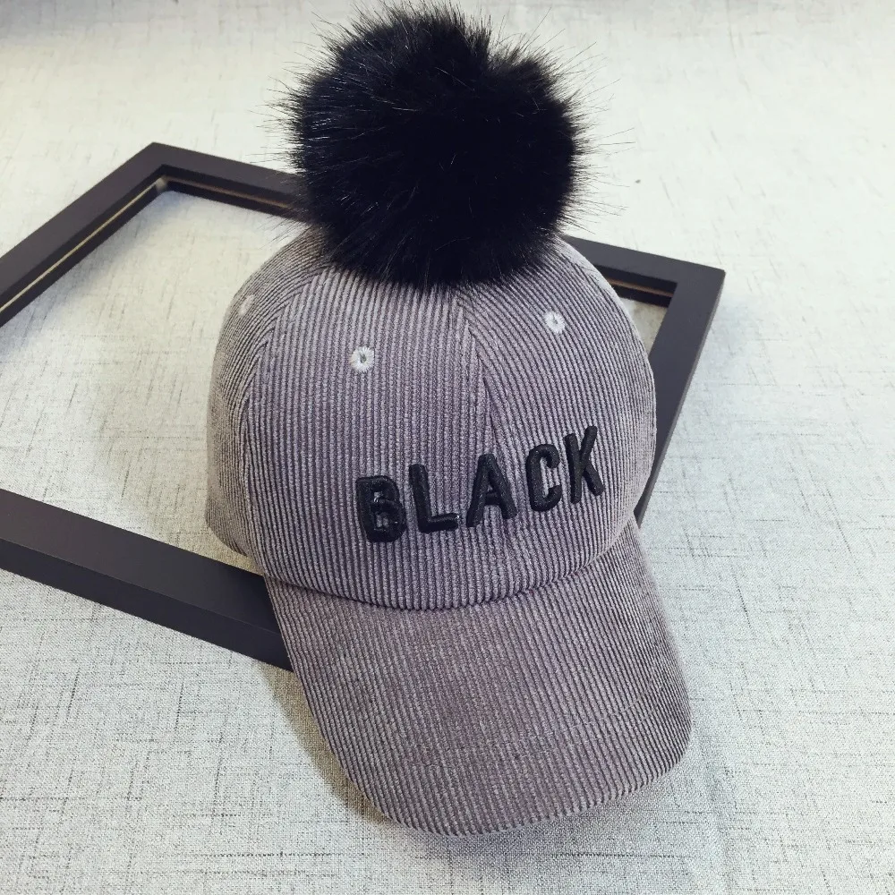 Осенне-зимняя Вельветовая бейсболка с вышивкой и помпоном для мальчиков девочек