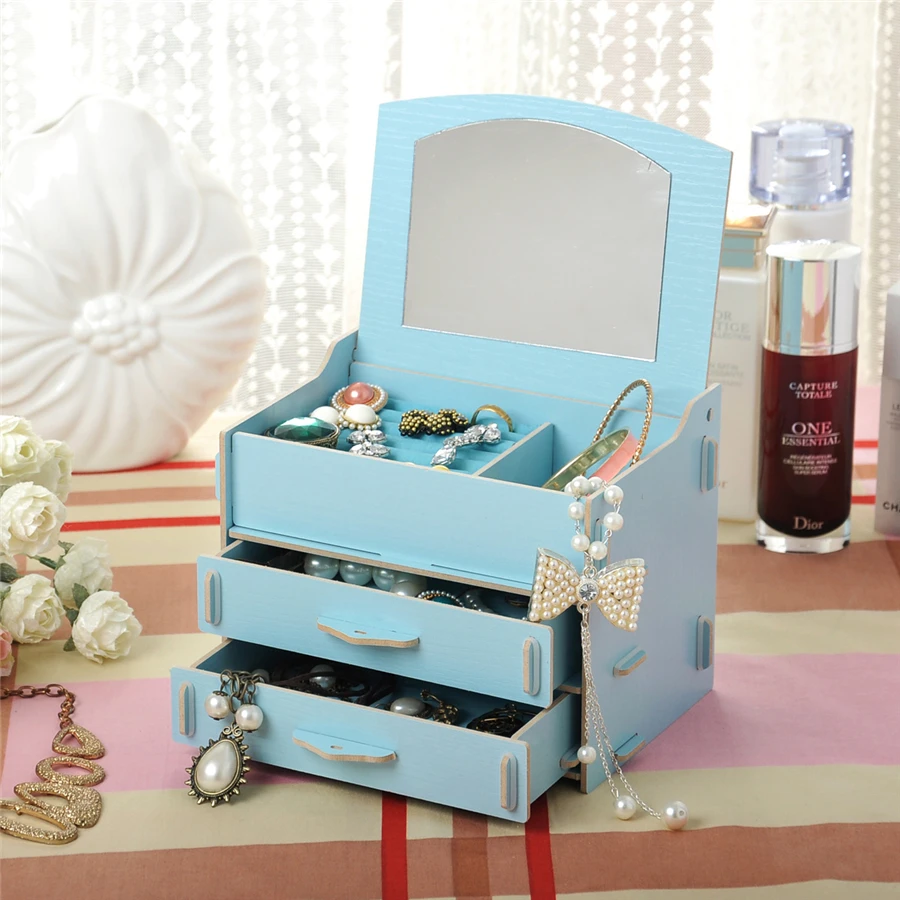 Творческий 3 Слой Высокого Качества Деревянные Макияж Организатор Косметика Для