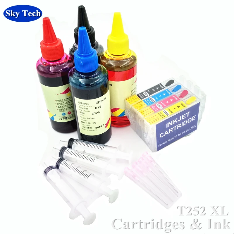 Многоразовый картридж T252XL/чернила для Epson T2521 T2524 задняя фотография. С чипами
