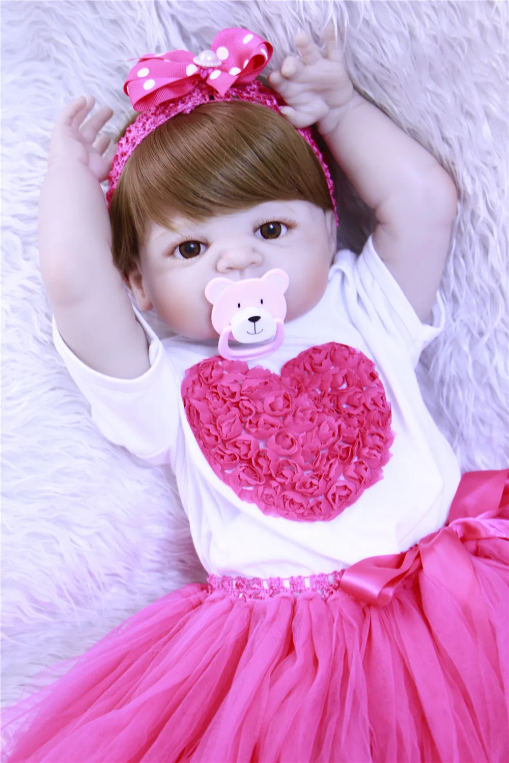 Full Silicone Reborn Baby girl Doll 55cm brown eyes Bebe Menina Kid Christmas Gift Bath Toy safe and non-toxic Handmade | Игрушки и