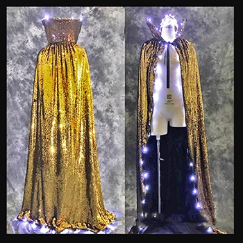 black gold Да, Светодиодный светящийся плащ с блестками, плащ для красоты, театрализованного представления на сцене, модель чемпиона, королева, флэш-бар, Клубные, вечерние, для Хэллоуина - Цвет: black gold