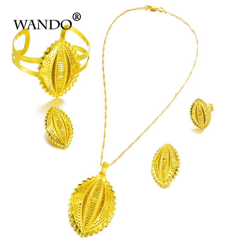 WANDO 24K золотые ювелирные изделия Новое эфиопское золото Цветные Наборы кулонов