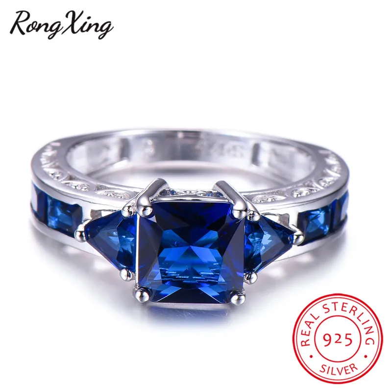 RongXing модное квадратное кольцо с камнем для женщин и мужчин 100% Стерлинговое