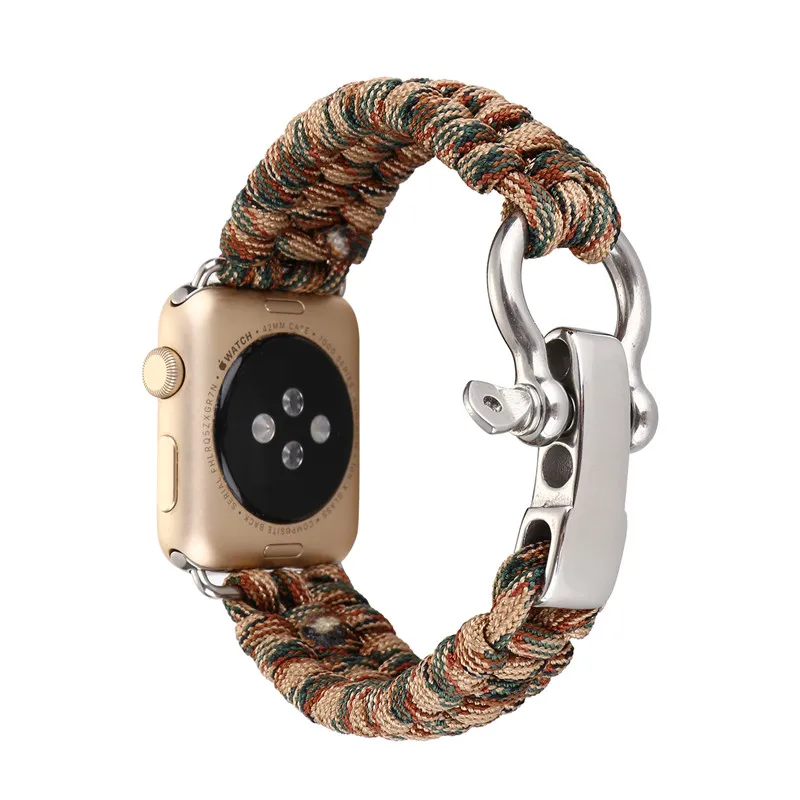 Спорт на открытом воздухе ремешок для Apple Watch Band 42 мм 38 мм веревка для выживания металлический болт застежка браслет для iWatch серии 4/3/2/1
