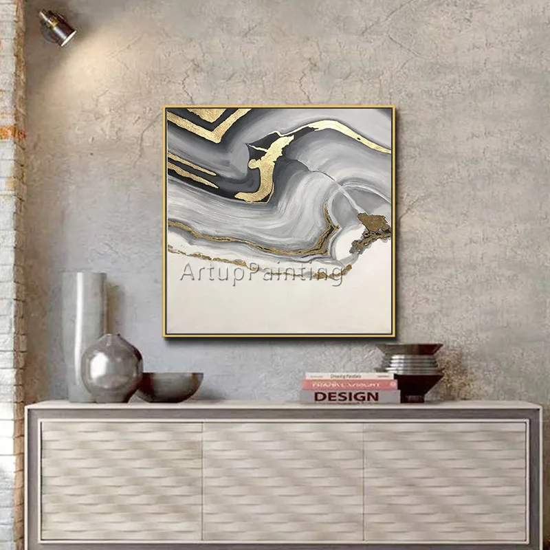Абстрактная Картина на холсте акриловая Золотая картина quadros caudros decoracion