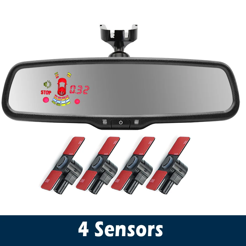 4 Sensors GreenYi парковочные датчики с зеркалом, автоматический затемняющий монитор с автопарктроником, светодиодный датчик парковки 4/8, радар-детектор - Название цвета: 4 Sensors