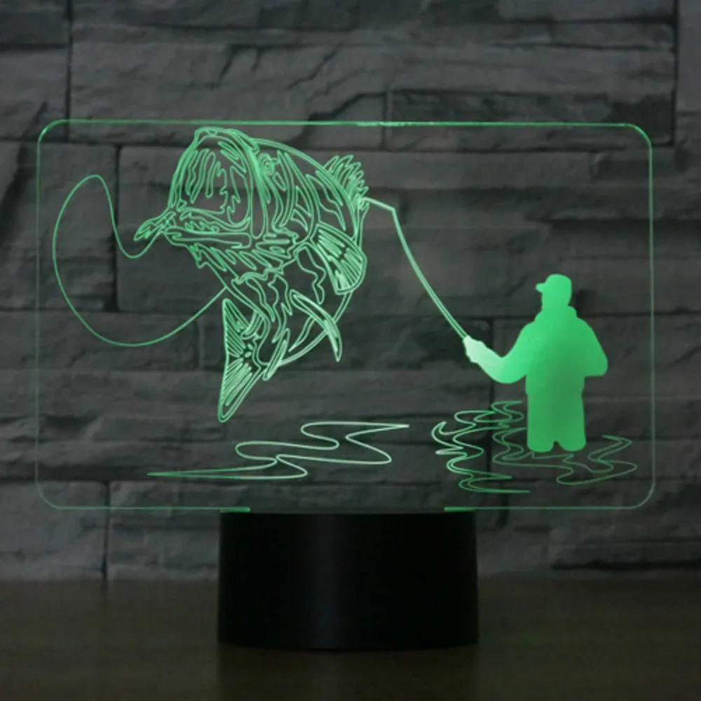 Креативная 3D лампа для рыбалки USB светодиодный ночник дистанционный