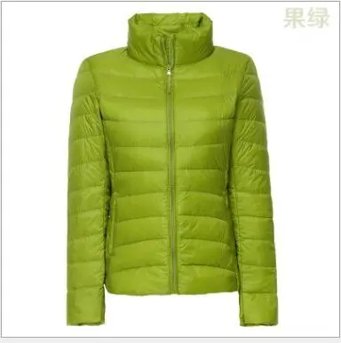 yellow green Бренд, 90% белый утиный пух, ультра-светильник, куртки для женщин, Осень-зима, пуховик, пальто, женский, на молнии, с карманами, пуховик, парка - Цвет: yellow green