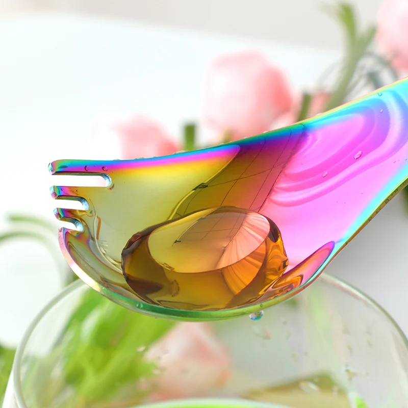 2 шт. салатная ложка из нержавеющей стали Spork 8 цветов креативная изгиб ложка многофункциональная 2в1 Ложка Вилка для фруктовый йогурт столовая посуда