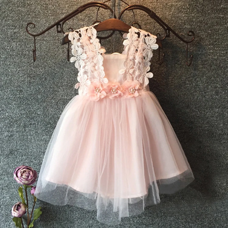 pudcoco 2017 new 3 color bulk sleeveless mini Baby Girl Princess Party Pearl Lace Tulle Flower Backless Gown Fancy Dress 2-7Y | Детская