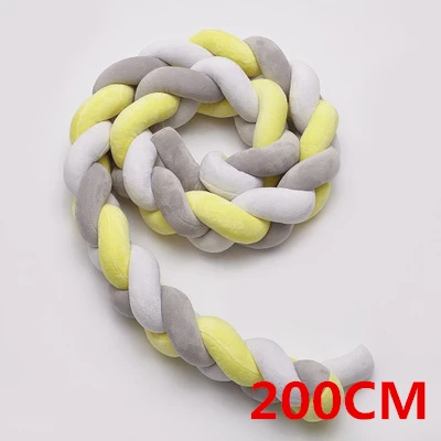 2M gray-white-yellow 1 шт., 1 м/2 м, детский бампер ручной работы с узелком для новорожденной кровати, длинная плетеная Подушка, детская кровать, бампер с узелком, детская кроватка, декор для детской комнаты - Цвет: 2M gray-white-yellow