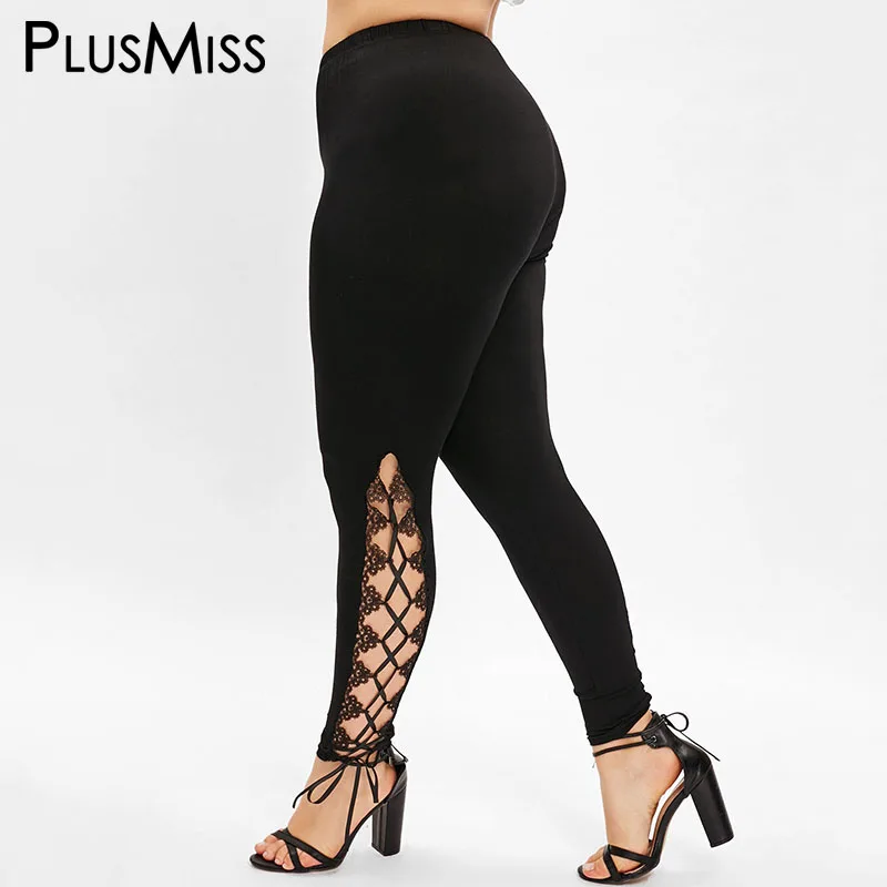 PlusMiss плюс размер 5XL Высокая талия обтягивающие сексуальные кружевные леггинсы