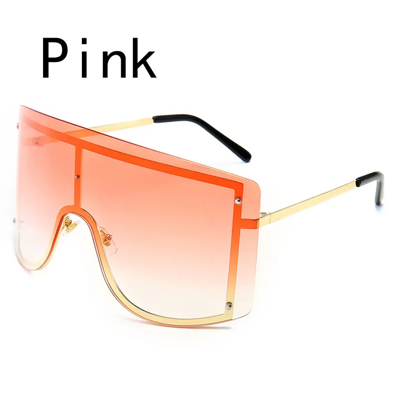 pink Модные негабаритные синие желтые градиентные солнцезащитные очки для женщин Роскошные брендовые дизайнерские красные металлические женские солнцезащитные очки без оправы - Цвет линз: pink
