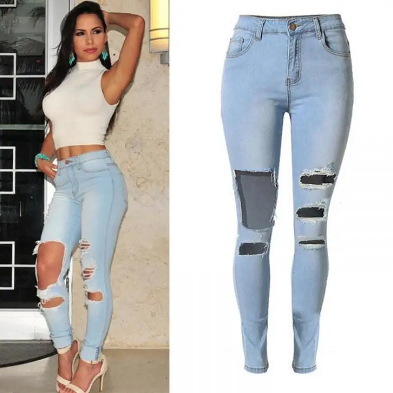 Новая Европа Джинсы Брюки Тонкий Тонкие Шорты Большой Размер Boyfriend Отверстия