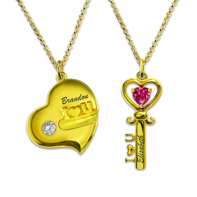 Женское ожерелье с именем на заказ надписью Key to My Heart из камня серебро 925 пробы