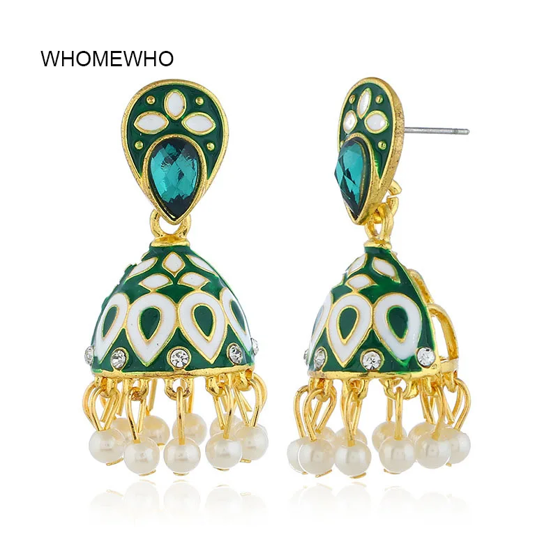 Летняя мода индийская имитация золота Jhumka Jhumki висячие серьги женские ручной
