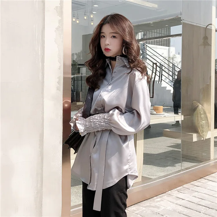 Для женщин блузки рубашки топы модная туника Повседневное шелковая блузка