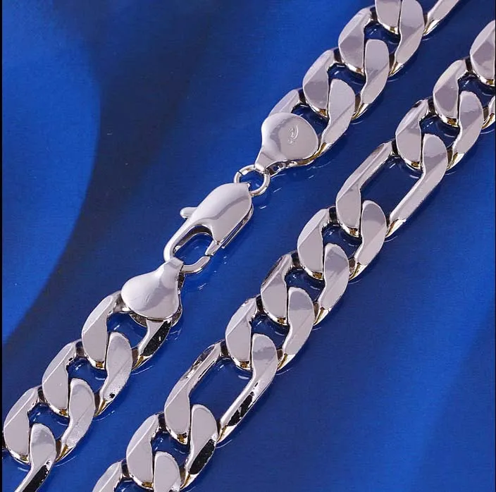 

16inch- 26inch 12mm MEN Figaro Chains Necklaces , High Quality / Silver plated Chain Necklace for men, women