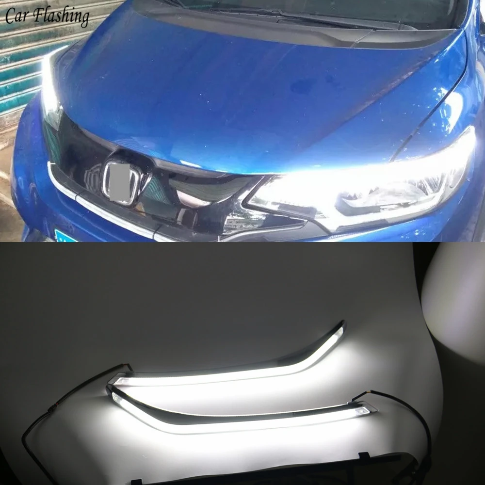 2 шт. LED для Honda Fit Jazz 2015 2016 2017 2018 дневной ходовой светильник желтое реле сигнала