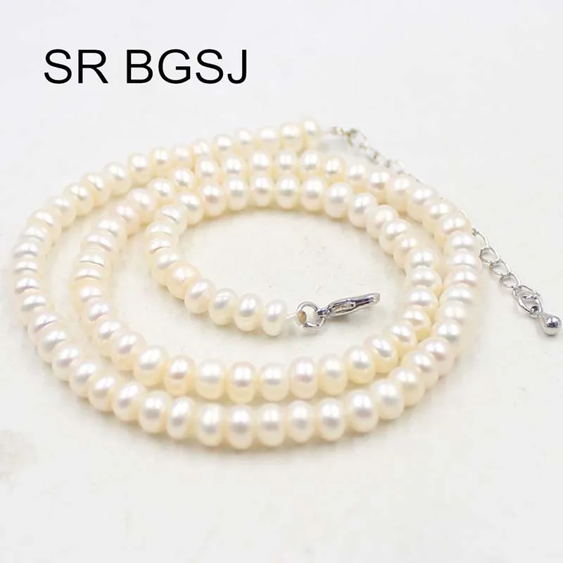 Free Shipping 5 6mm White Natural Rondelle Pearl Adjustable Chain Women Jewelry Necklace 18&quot|Колье| |