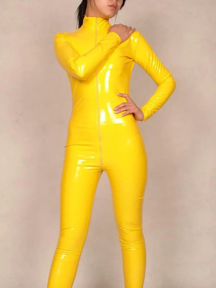 Женский костюм Zentai из ПВХ желтый для костюмированной вечеринки S XXL B040|pvc zentai